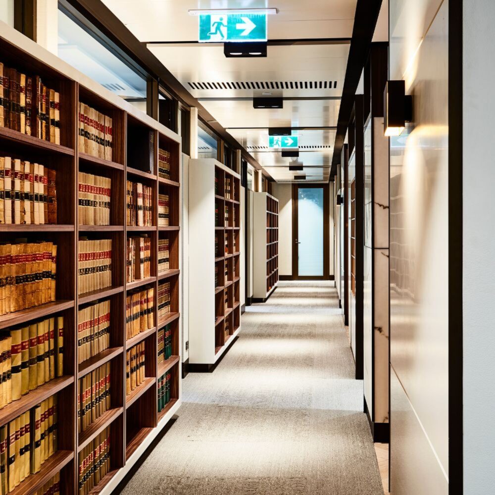 Rows of shelves with legal books.