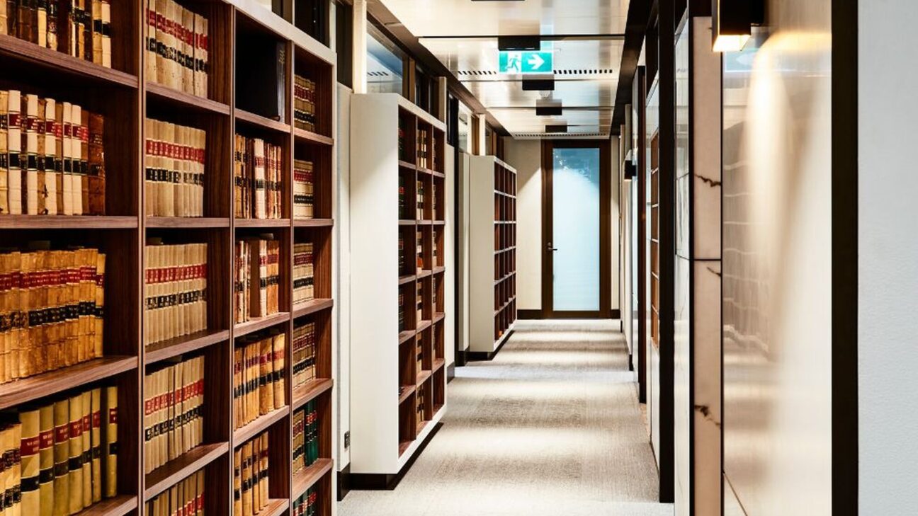 Rows of shelves with legal books.