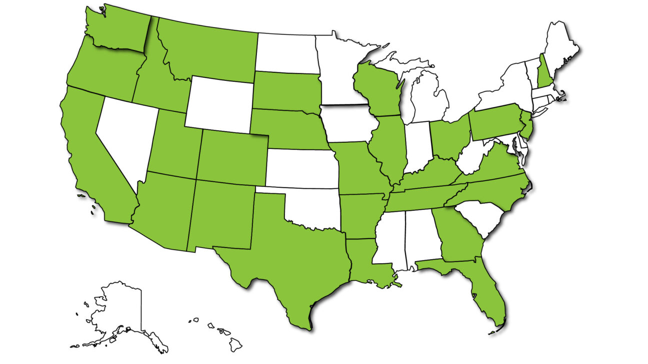 United States map showing states where jurisdictions use the PSA.
