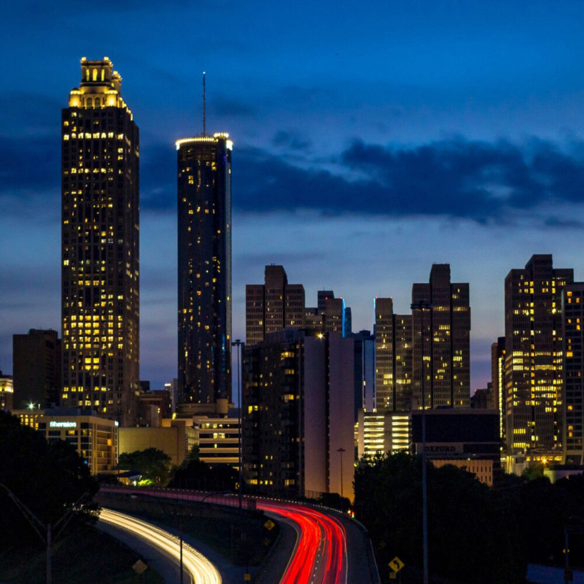 Night skyline of Atlanta in Fulton County, Georgia