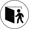 A human figure entering an open door